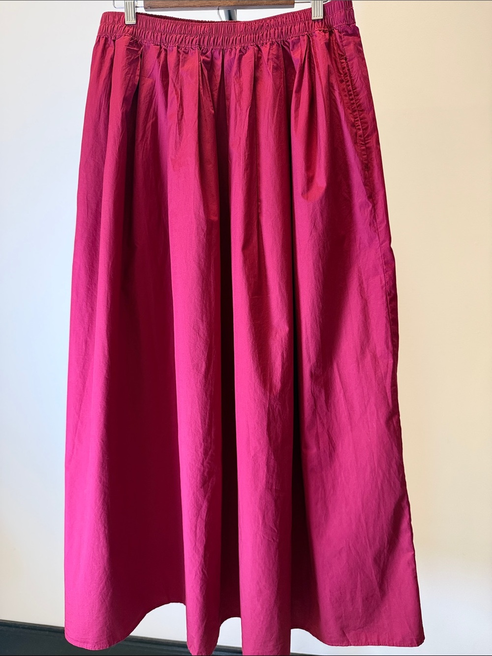 LOFT Magenta Raspberry Poplin Pleated 100% Cotton Maxi Skirt | Size M
